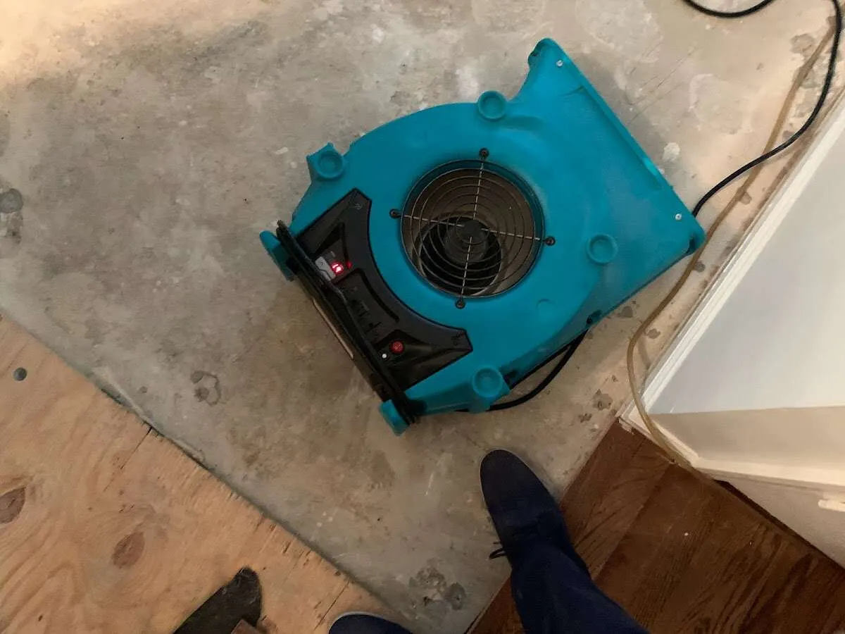 Air mover drying subfloor during Leak Detection & Repair in Readington
