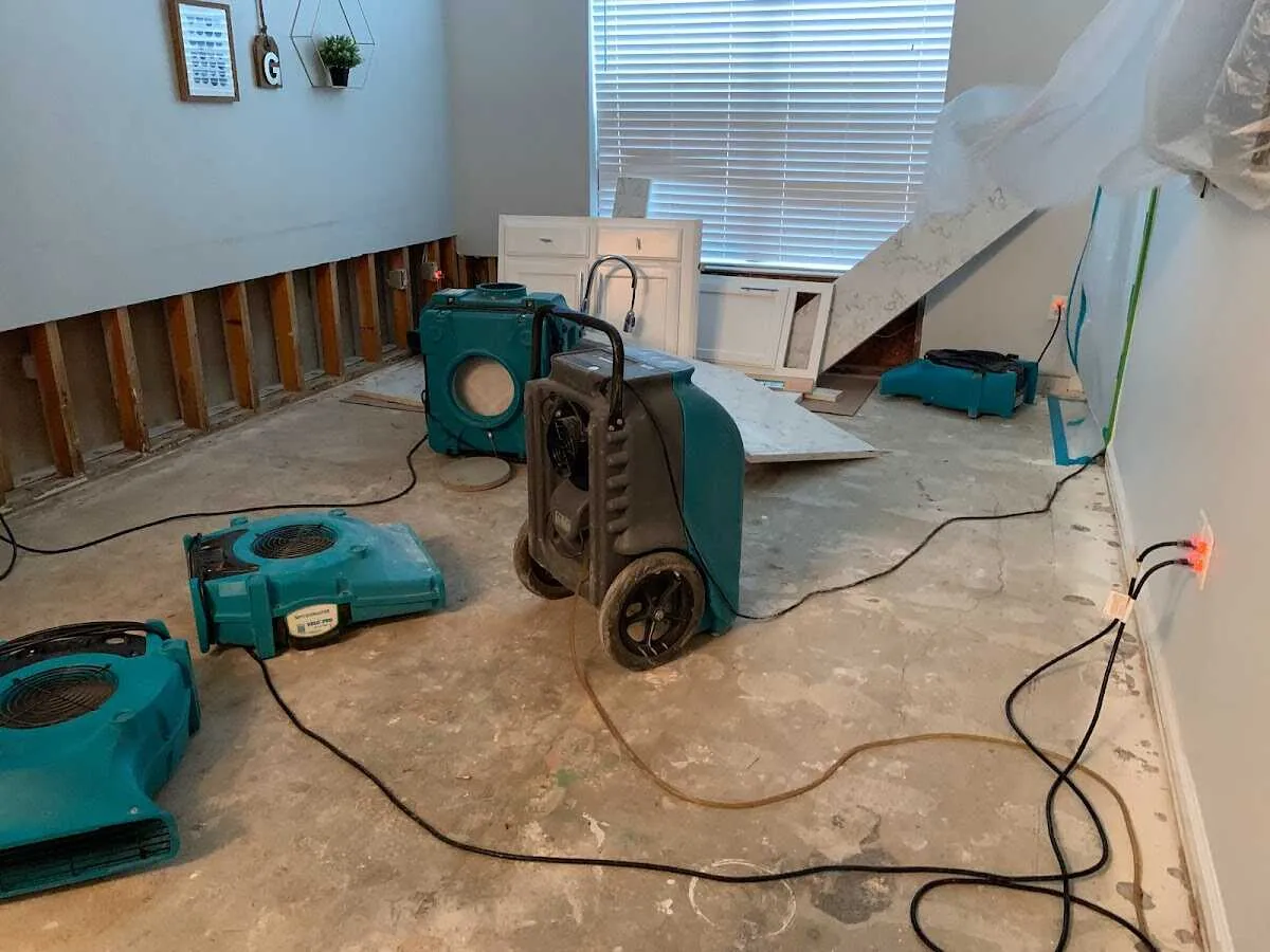 Dehumidifier in flood-cut room for Water Damage Restoration in Readington
